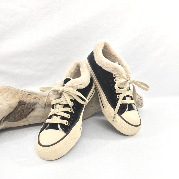 Beier Velvet Black Sneakers Flats Loafers Slipons Faux Fur Trim size 6.5 - Picture 2 of 8